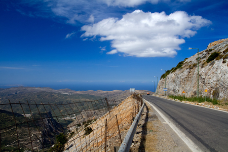 Mountain road. Fence of the grid. Crete, Greeceの写真素材