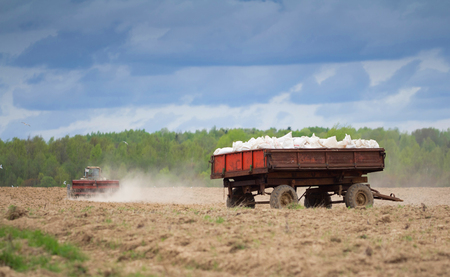 The wagon loaded with sacks of seeds for sowingの写真素材