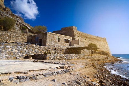Area at the pier on the ancient island-fortress of Spinalonga. Crete, Greeceのeditorial素材