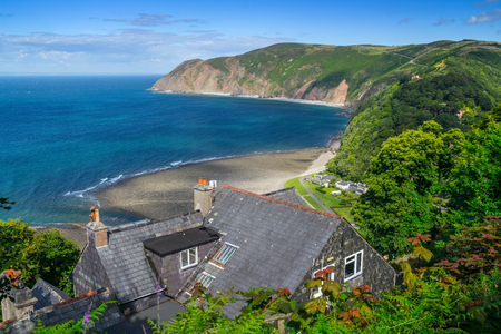 The house is on a steep bank in Linton. Lovely view of the sea from the hill height. North Devon. UKの写真素材