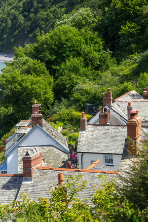 Houses under the steep slope in the village of Clovelly. Devon. Englandのeditorial素材