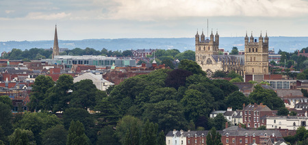 Panoramic view of the city of Exeter. The cathedral and the church of St Michael are well seen. Many...