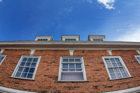 Detail of a house made of red brick. The effect of a fisheye lens. Honiton. Englandの写真素材