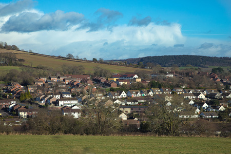 Residential houses on the outskirts of the city of Sidmouth. English winter. Sunny weather. East Devon. UKの写真素材