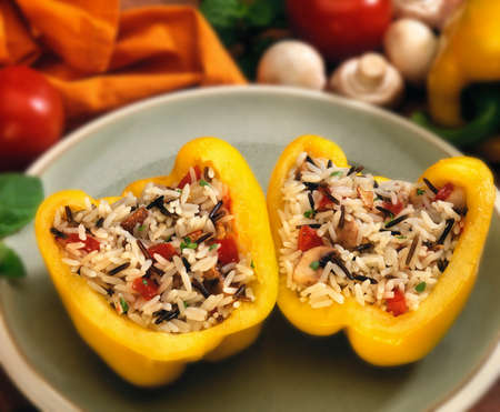 FRESHLY COOKED STUFF YELLOW PEPPERSの写真素材