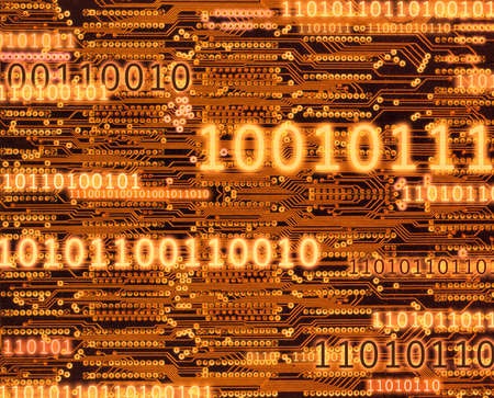 ORANGE BINARY CODE NUMBERS AND CIRCUIT BOARD BACKGROUND