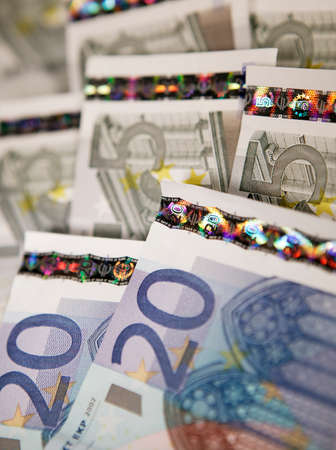 SELECTION OF EURO NOTES IN CLOSE UPの写真素材