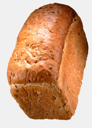 FRESHLY BAKED LOAF OF BREAD ISOLATED ON WHITE BACKGROUNDの写真素材