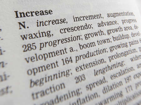 Thesaurus page showing synonyms of the word increaseの写真素材