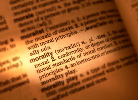 Close up of dictionary page showing definition of the word moralityの写真素材