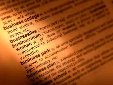 Close up of dictionary page showing definition of the word businesslikeの写真素材