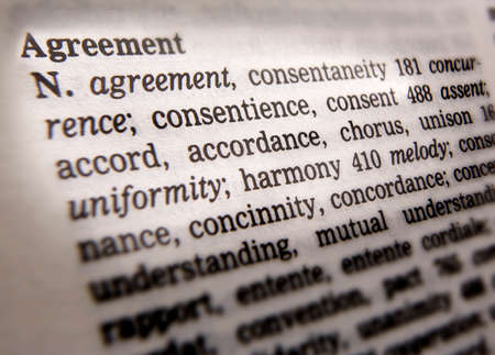 Close up of thesaurus page showing definition of the word agreementの写真素材