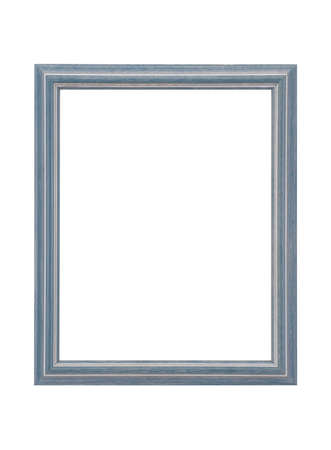 Blue stained wooden picture frame isolated on white background
