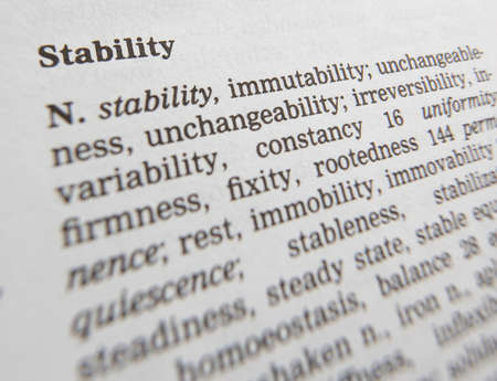 Close up of thesaurus page showing definition of the word stabilityの写真素材