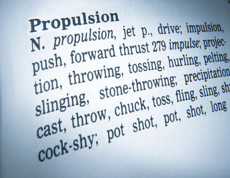 Close up of thesaurus page showing definition of the word propulsion