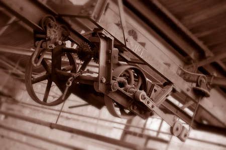 Old machinery in derelict textile mill in Yorkshire, Englandの写真素材
