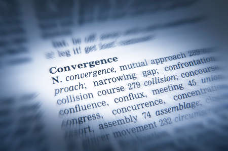Close up thesaurus page showing definition of the word convergenceの写真素材