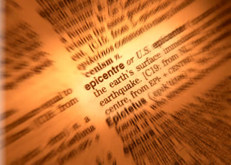 Close up of dictionary page showing definition of the word epicentreの写真素材
