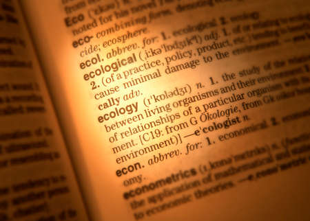 Close up of dictionary page showing definition of the word ecologicalの写真素材