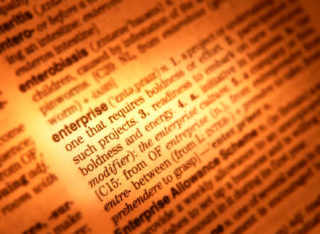 Close up of dictionary page showing definition of the word enterpriseの写真素材