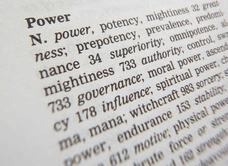 Close up of thesaurus page showing description of the word powerの写真素材
