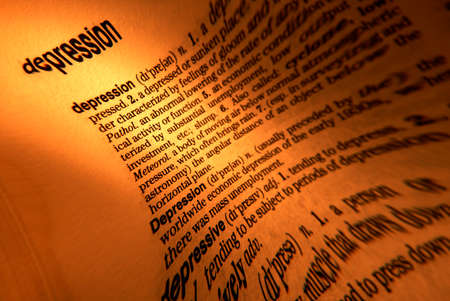 Close up of dictionary page showing definition of the word depression