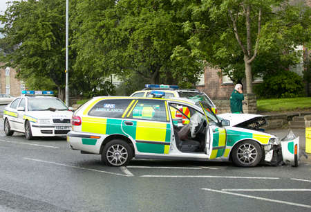 Volvo v40 ambulance wrecked in collision whilst on emergency callのeditorial素材