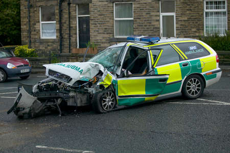 Volvo v40 ambulance wrecked in collision whilst on emergency callのeditorial素材
