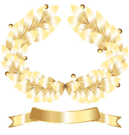 on white gold laurel wreath and a gold ribbon winnerのイラスト素材