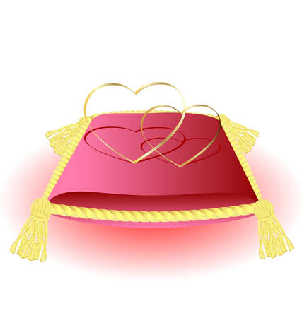 on a decorative pink pillow with gold tassels a two golden heartsのイラスト素材