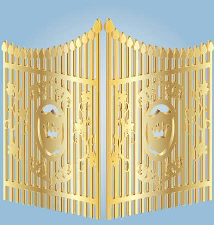 on a blue background gold wrought-iron gatesのイラスト素材