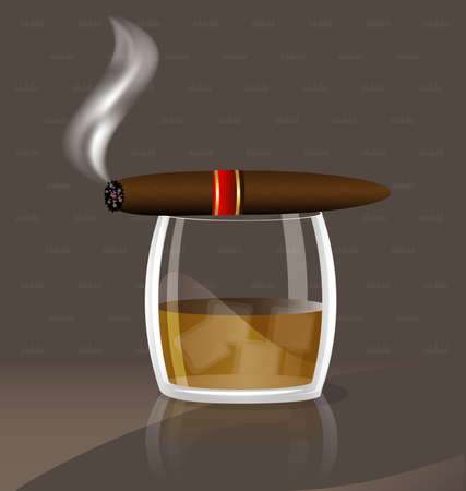 aganst abstract background a large glass of whiskey and cigarのイラスト素材