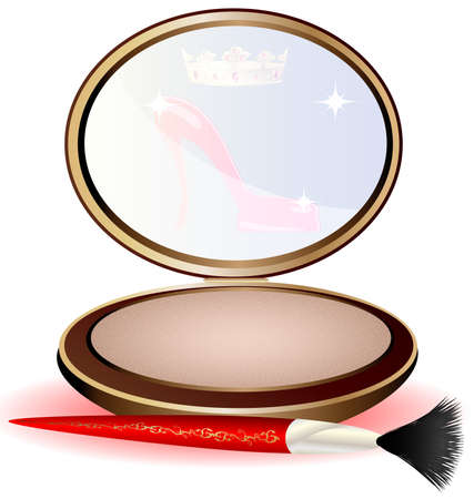 a large round powder and red cosmetic brushのイラスト素材