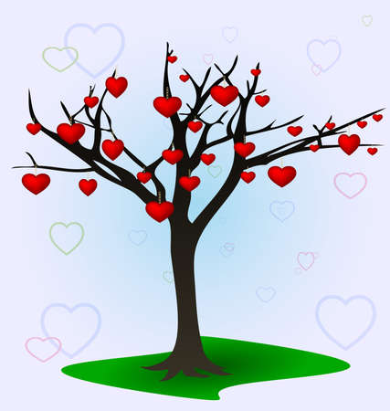 on a light background is an abstract tree, hung with heartsのイラスト素材