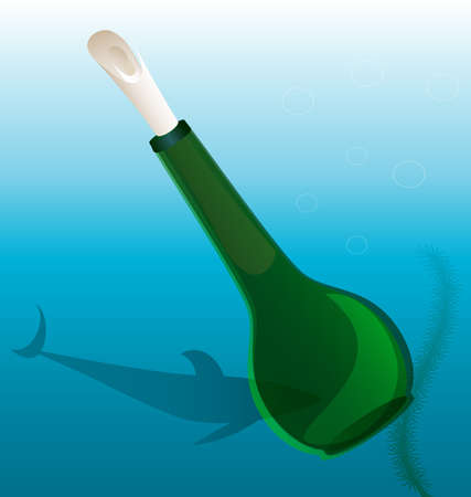 under water is a big bottle with an attached letterのイラスト素材
