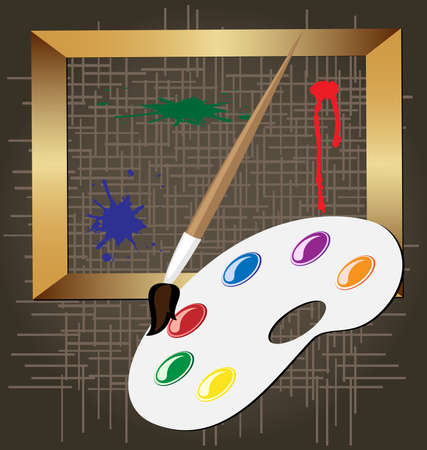 in the abstract against a dark background is a portrait frame, palette and brushのイラスト素材