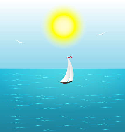 at sea under the sun is a white sail boatのイラスト素材
