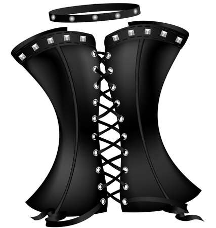 on a white background is a big black corset decorated with ironのイラスト素材