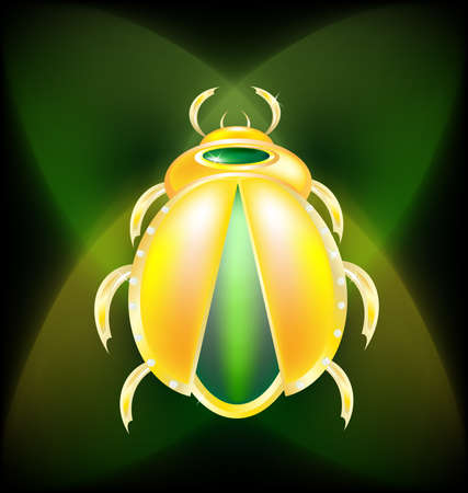 on a dark-green background is a large golden beetleのイラスト素材