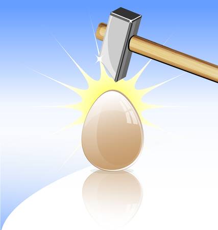 on an abstract background is an egg that will break with a hammerのイラスト素材
