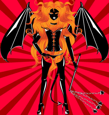 on abstract red background is awesome and sexy red-haired maid demonのイラスト素材