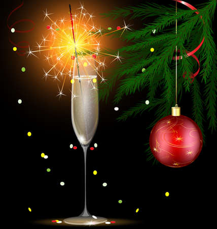 champagne and Christmas sparklerのイラスト素材