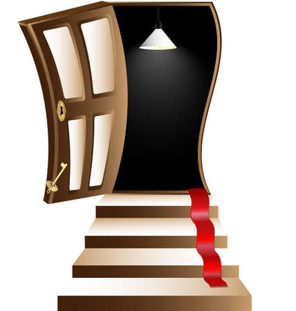 ladder leading to the open door into the darknessのイラスト素材