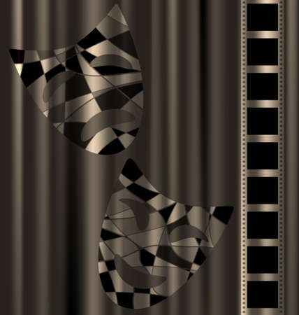 abstract retro comedy and tragedy masks on the background curtain and filmのイラスト素材