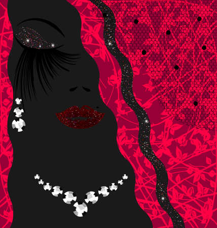 abstract outlines woman s face with jewelry earring and necklaceのイラスト素材