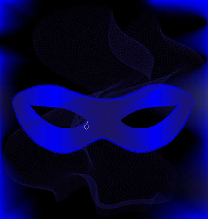 on an black background are a carnival blue half mask and blue veilのイラスト素材