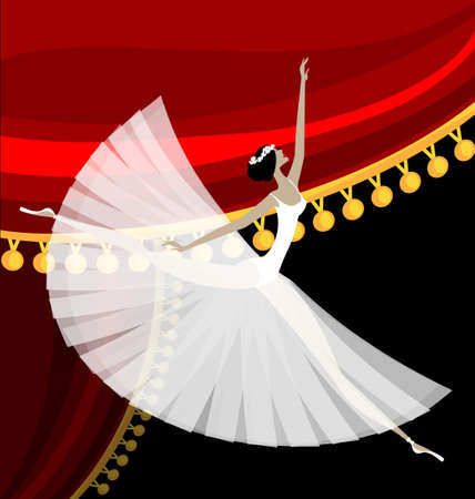 against red curtain dancing white ballet dancerのイラスト素材