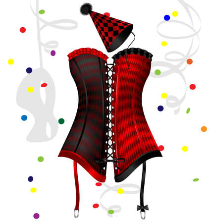 on a white background is a big red-black carnival corsetのイラスト素材