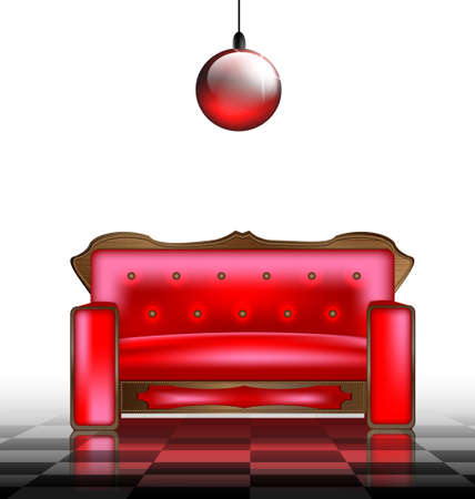 a large red sofa in a abstract white roomのイラスト素材