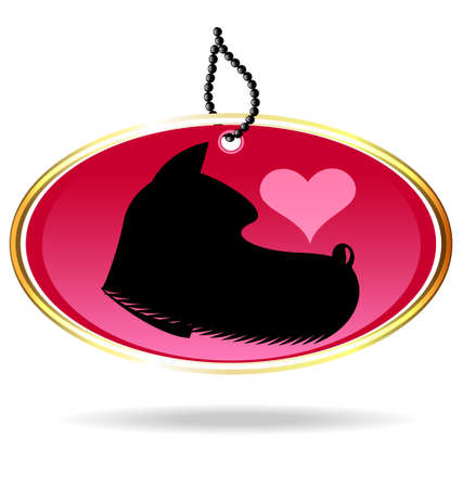 oval keychain with the image of a black dog and a heartのイラスト素材